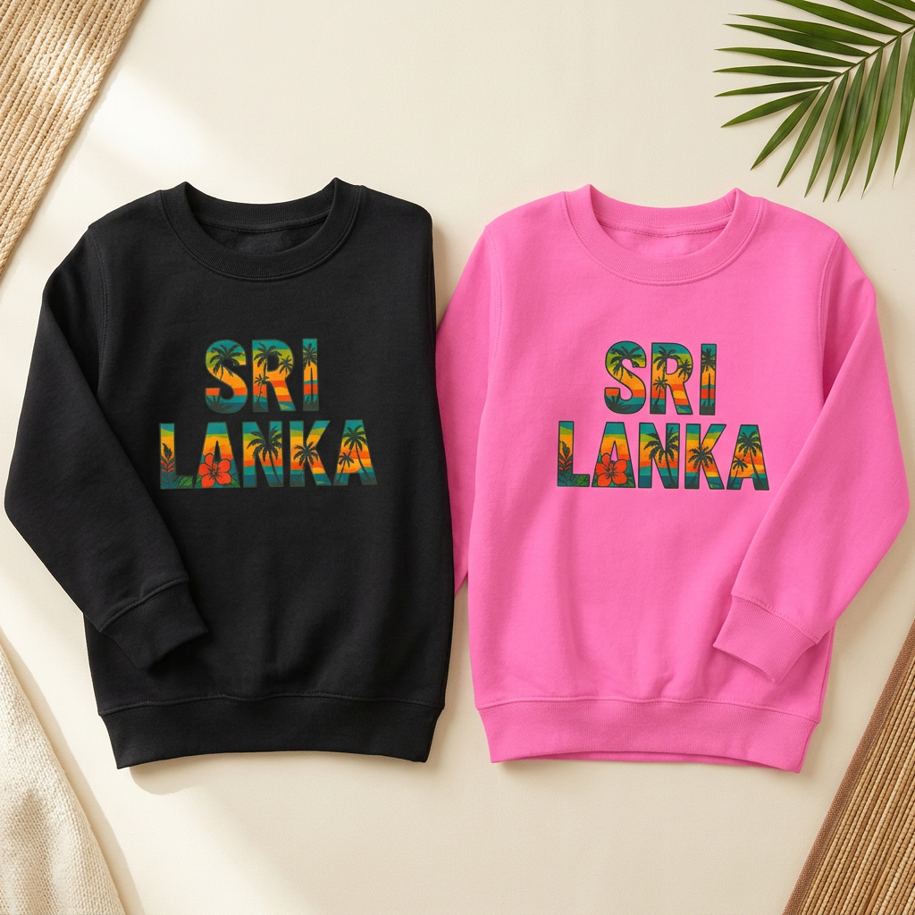 Sri Lanka Kids’ Crewneck Sweatshirt | Tropical Floral Lettering