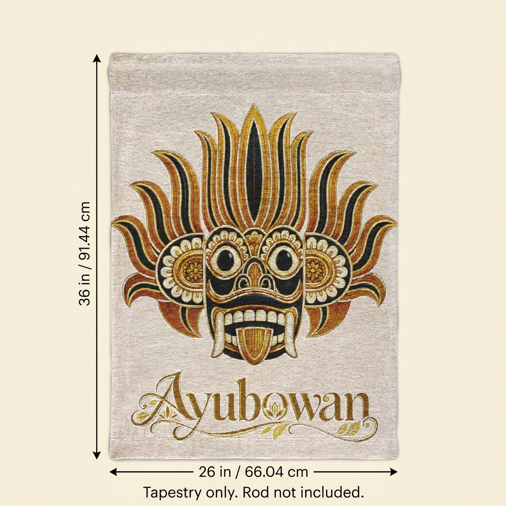 Ayubowan Raksha Mask Woven Wall Tapestry | Sri Lankan Gift