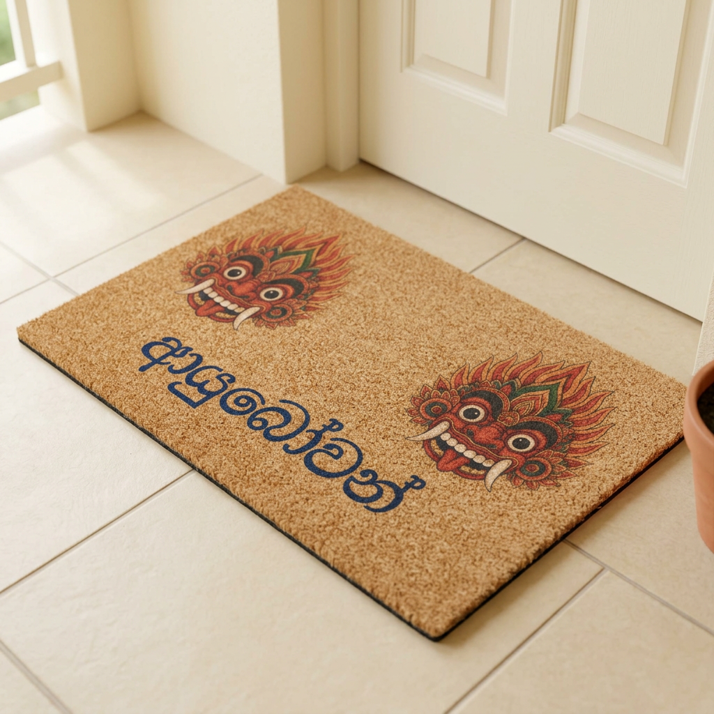 Ayubowan Coir Doormat | Sri Lankan Raksha Mask Welcome Mat