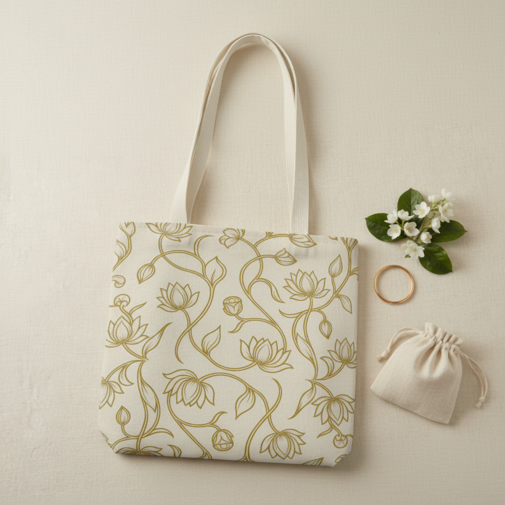 Ceylon Lotus Tote — 1:1 Flat Lay