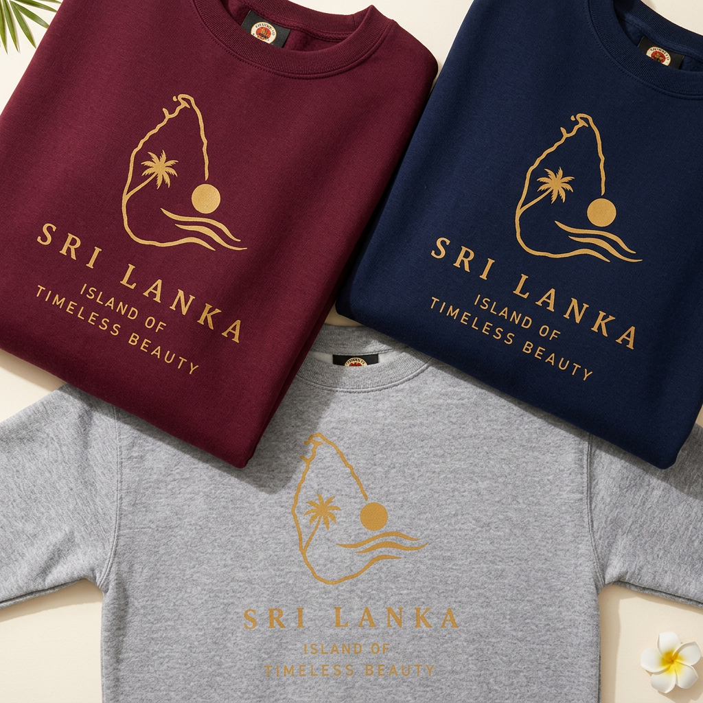 Close-up of three sweatshirt chest designs