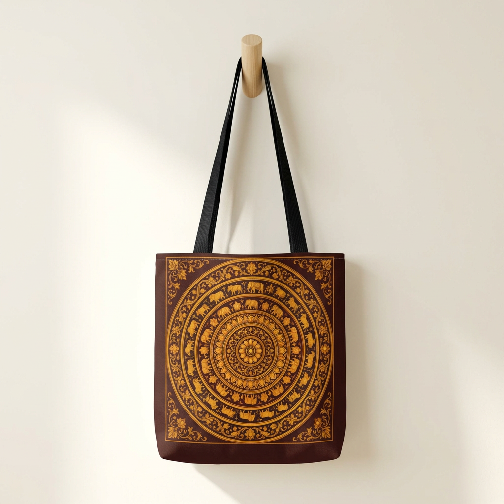 Sri Lankan Gift Tote Bag  Gold Elephant Mandala