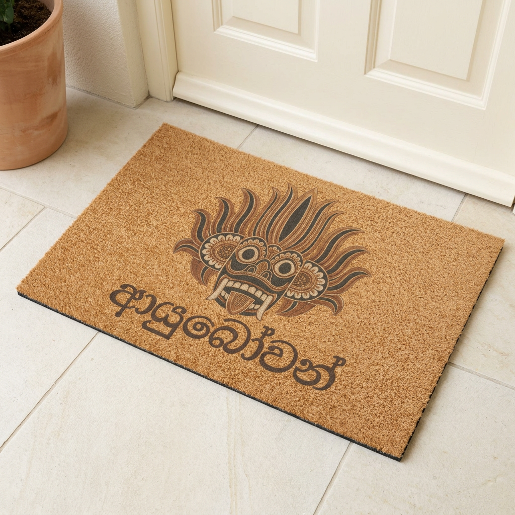 Ayubowan Coir Doormat | Sri Lankan Single Mask Design