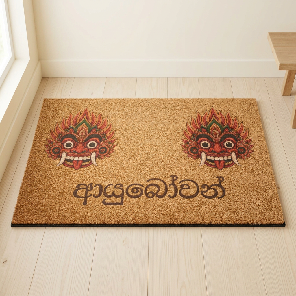 Ayubowan Coir Doormat | Sri Lankan Raksha Mask Welcome Mat