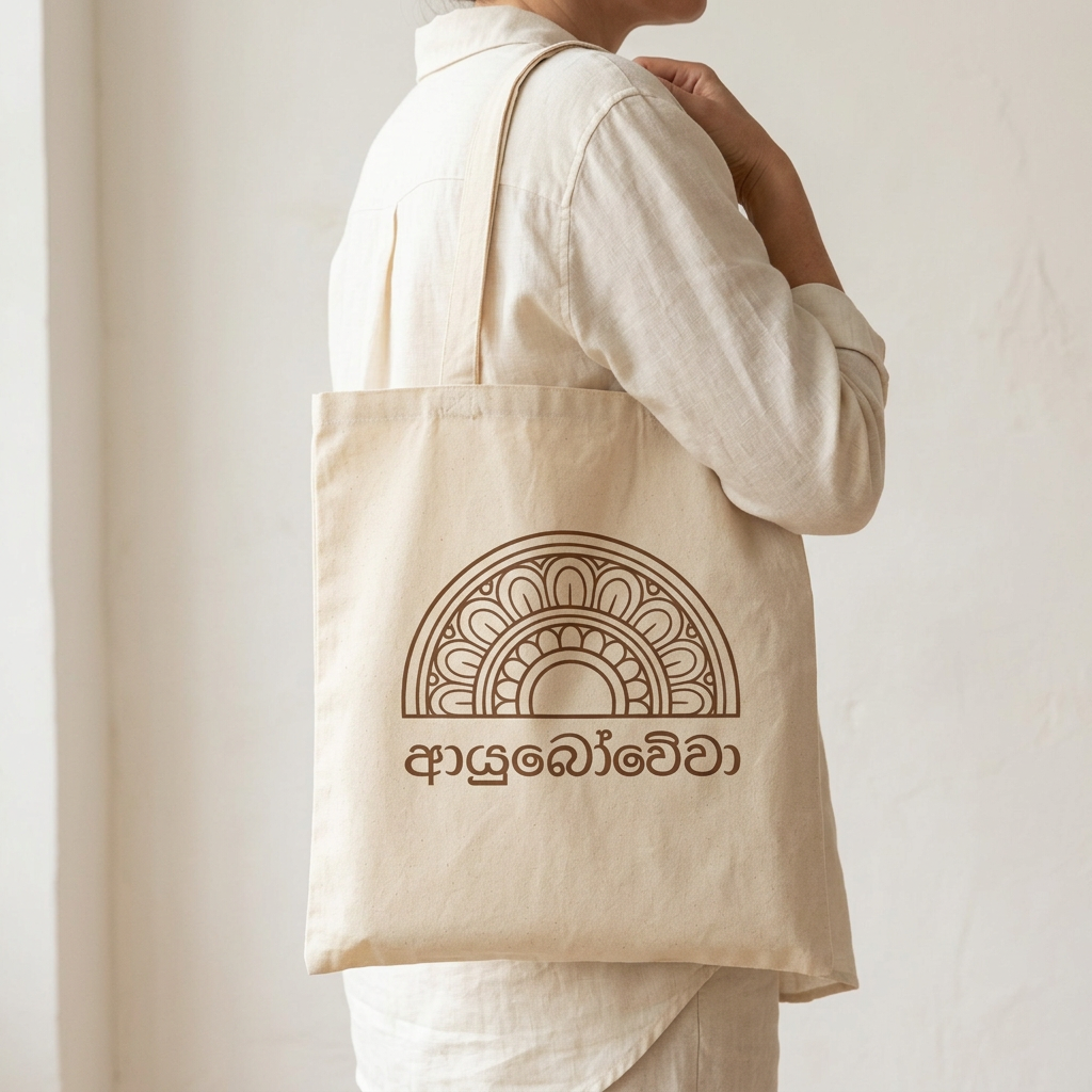 Ayubowewa Sinhala Script Canvas Tote Bag | Sri Lankan Gift
