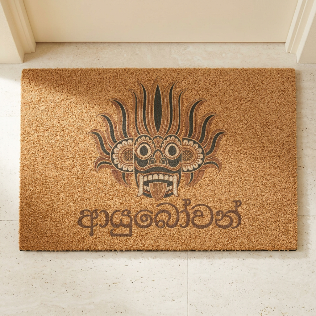 Ayubowan Coir Doormat | Sri Lankan Single Mask Design