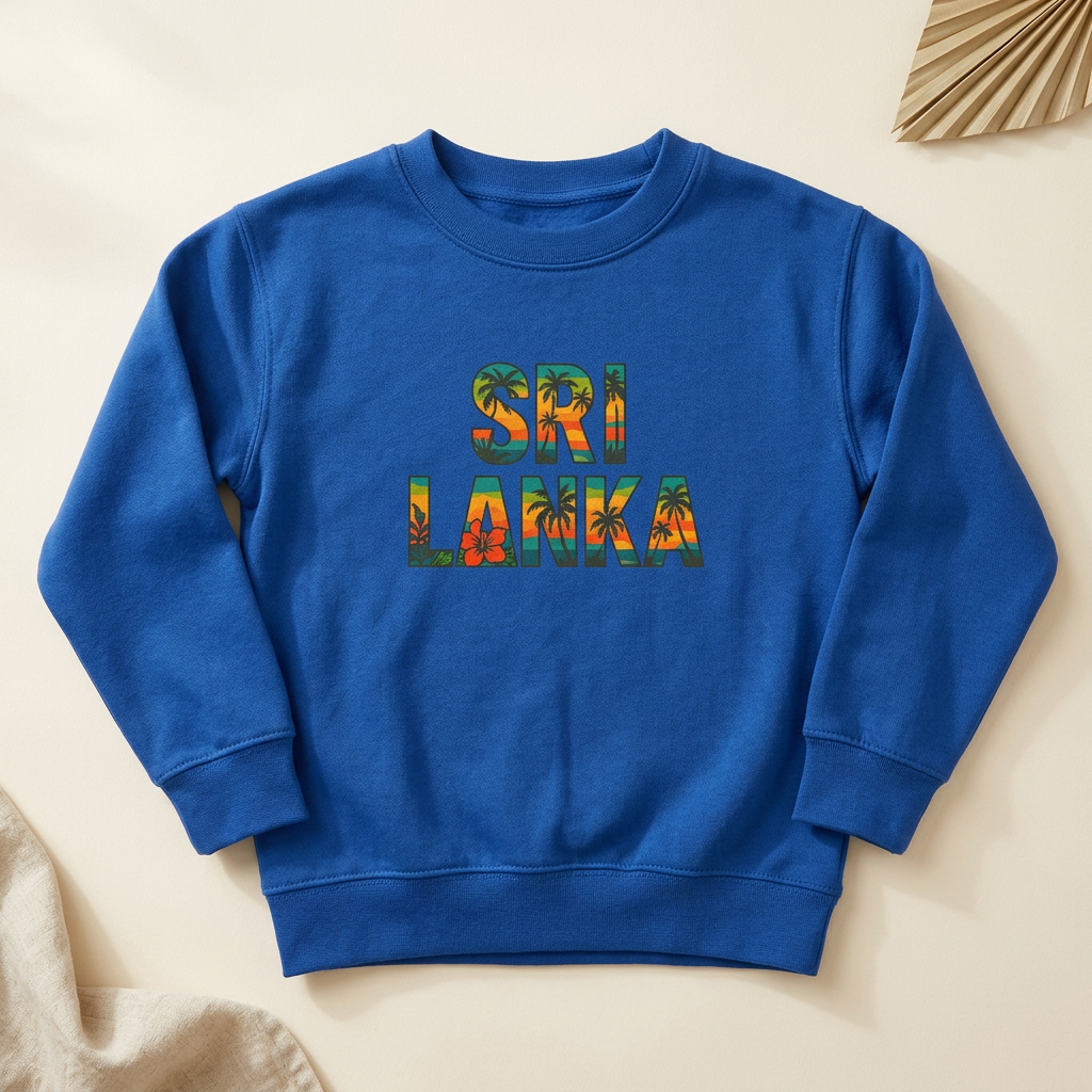 Sri Lanka Kids’ Crewneck Sweatshirt | Tropical Floral Lettering
