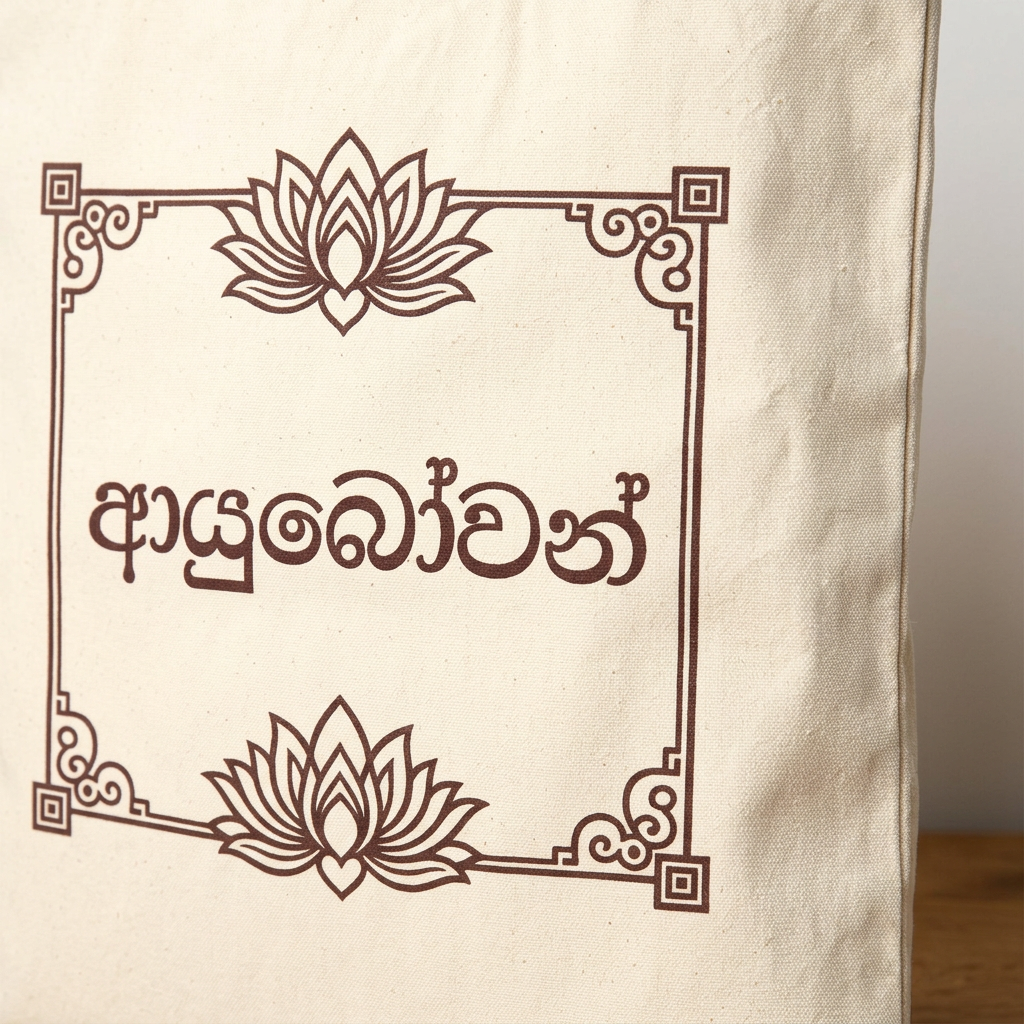 Ayubowan Lotus Canvas Tote Bag | Sinhala Script Gift