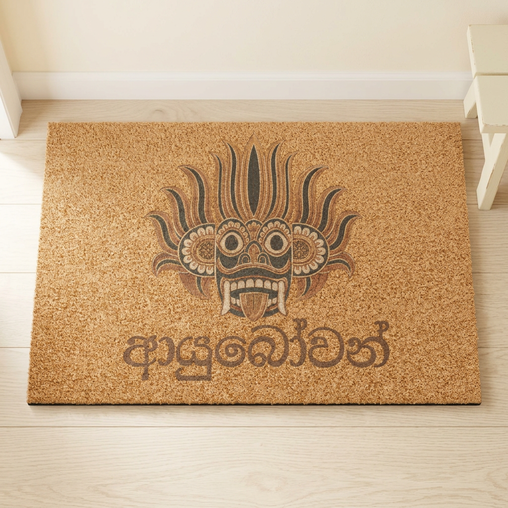 Ayubowan Coir Doormat | Sri Lankan Single Mask Design