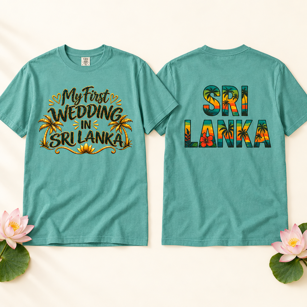 Front-and-back T-shirt mockup styled with lotus flowers