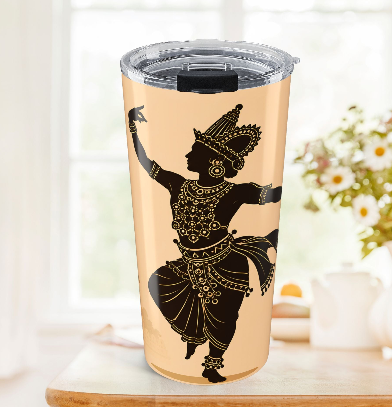 Sri Lanka Kandyan Dancer Silhouette Tumbler 20oz Gold Black — Kandyan Heritage Collection — Ceylon Culture Vibes