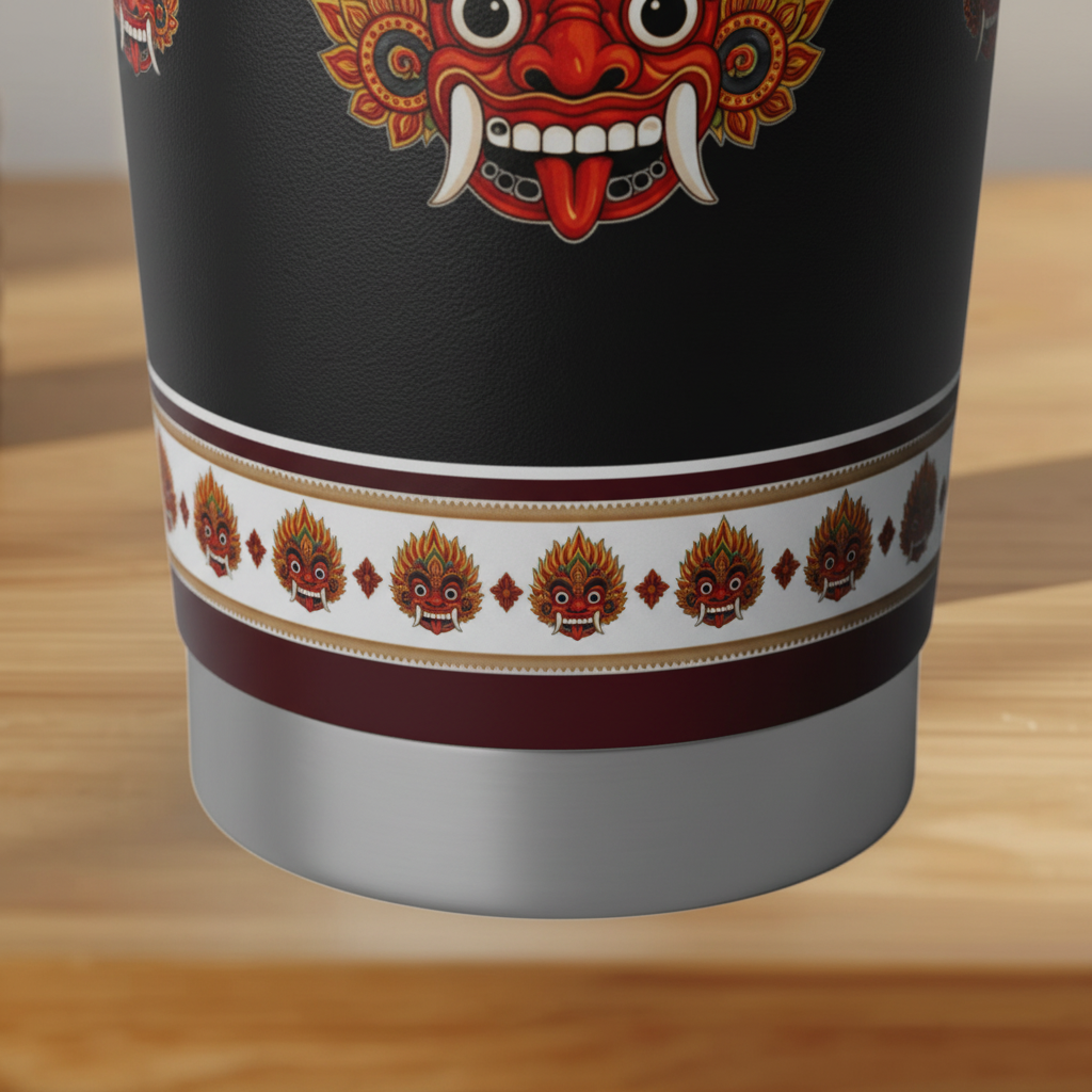 Raksha Guardian Tumbler 20oz Black bottom detail close-up — Raksha Collection — Ceylon Culture Vibes