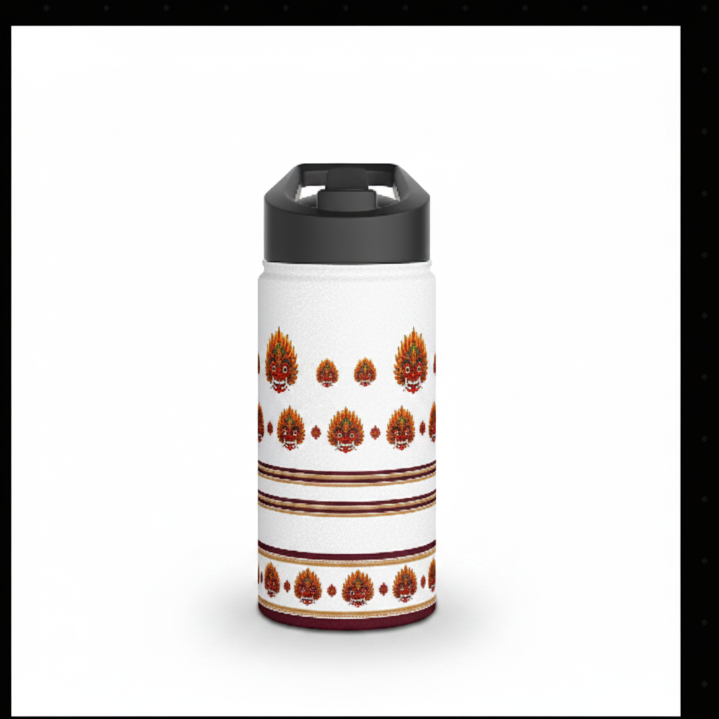 Full close-up product thumbnail of Raksha Mask border water bottle — Raksha Collection — Ceylon Culture Vibes