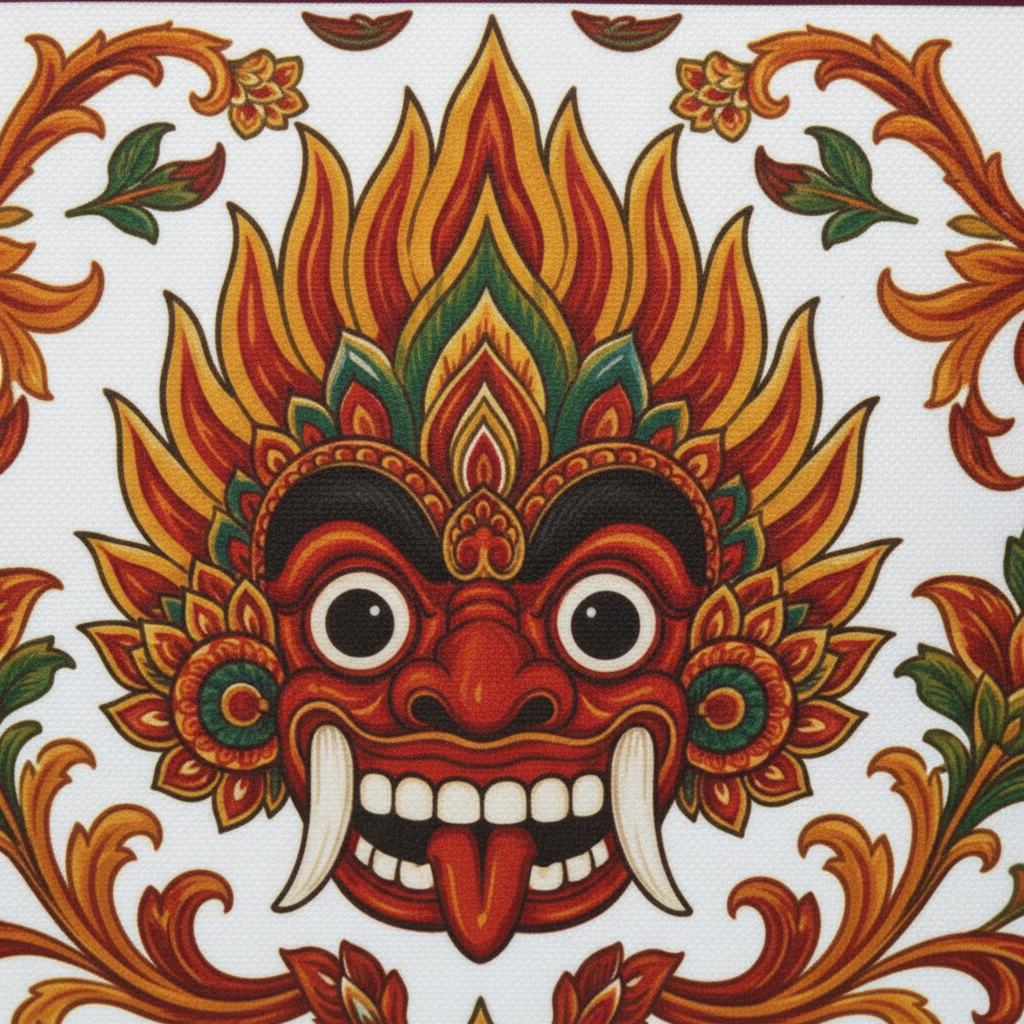 Sri Lanka Raksha Mask Weekender Bag macro detail close-up — Raksha Collection — Ceylon Culture Vibes