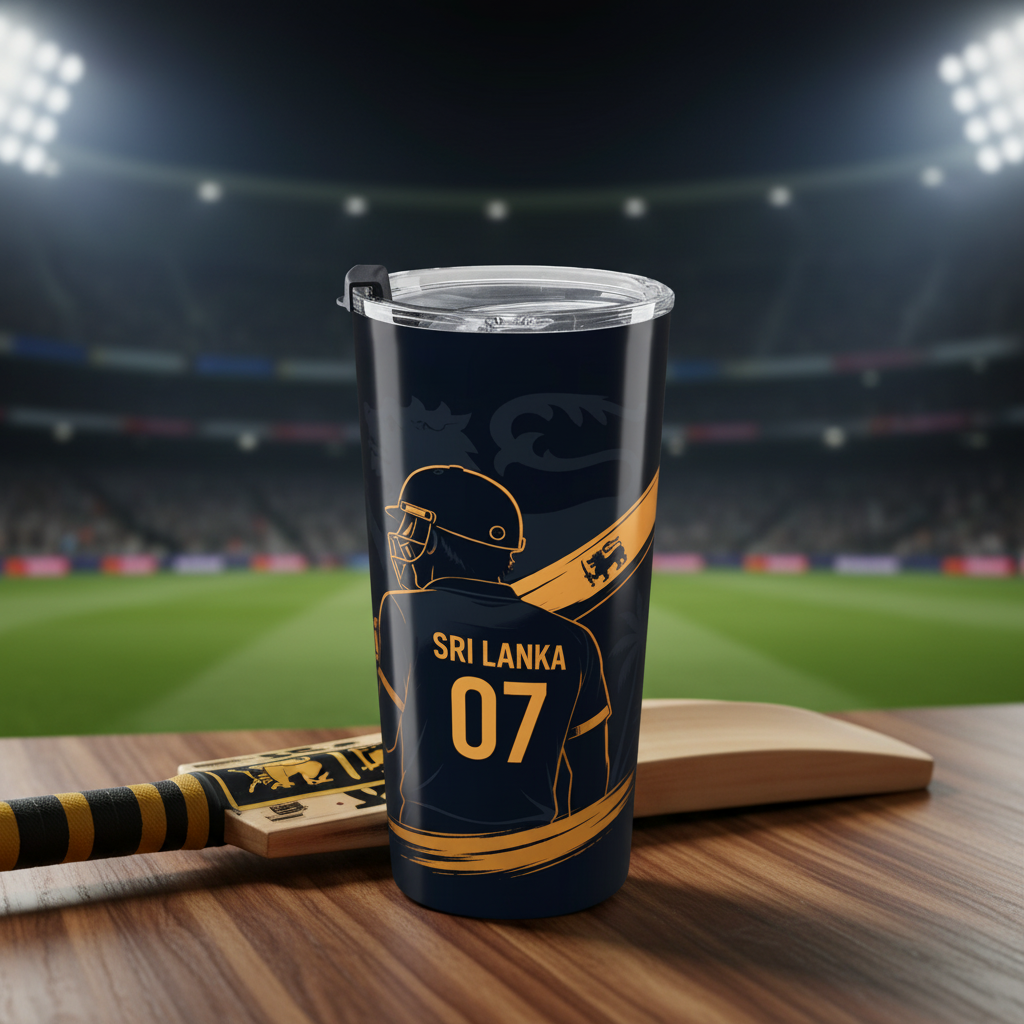 Sri Lanka Cricket Tumbler 20oz stadium lifestyle — Ceylon Culture Vibes