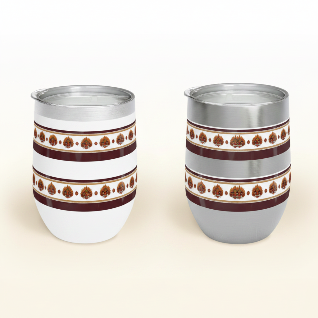 White and silver Raksha Mask stemless wine tumblers together product card — Raksha Collection — Ceylon Culture Vibes