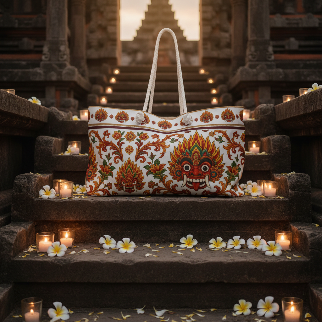 Sri Lanka Raksha Mask Weekender Bag temple steps dusk — Raksha Collection — Ceylon Culture Vibes