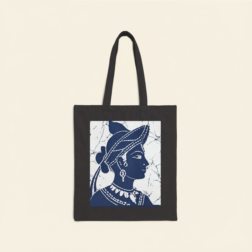 Ceylon Dancer batik Sigiriya Apsara tote bag close-up thumbnail on ivory background — Ceylon Culture Vibes