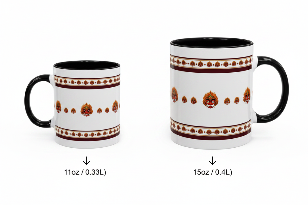Raksha mask accent coffee mug size comparison 11oz vs 15oz — Raksha Collection — Ceylon Culture Vibes
