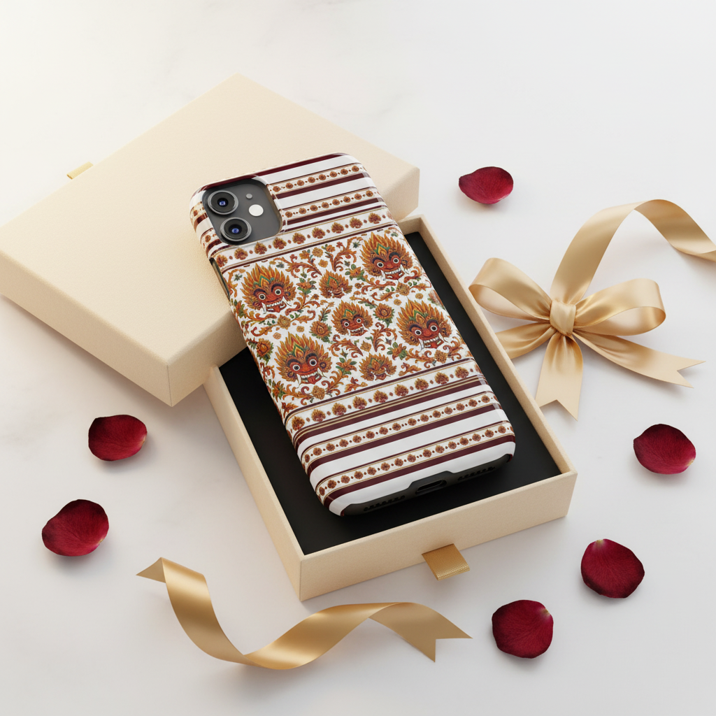 Raksha floral folk mask slim phone case gift presentation — Raksha Collection — Ceylon Culture Vibes