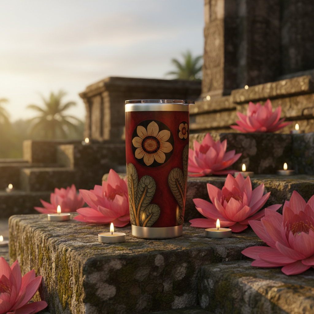 Sri Lanka Culture Floral Design Tumbler 20oz temple steps — Ceylon Memories Collection — Ceylon Culture Vibes