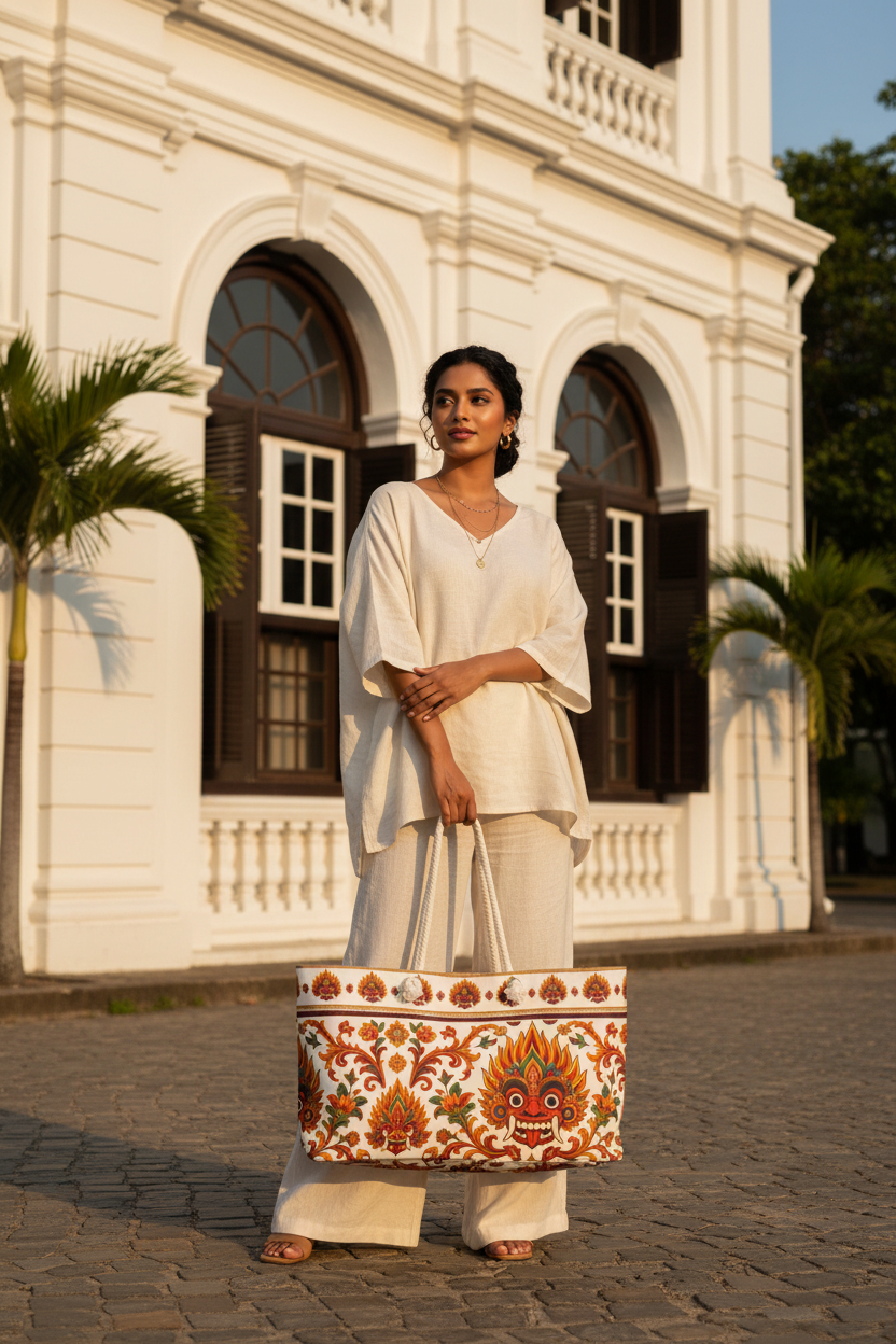 Sri Lanka Raksha Mask Weekender Bag heritage building model — Raksha Collection — Ceylon Culture Vibes