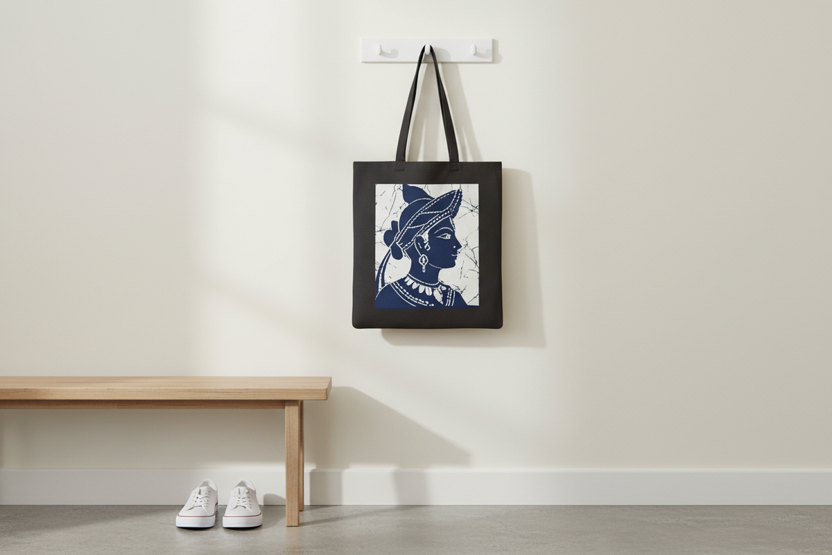 Ceylon Dancer tote bag hanging on entryway hook lifestyle mockup — Ceylon Culture Vibes