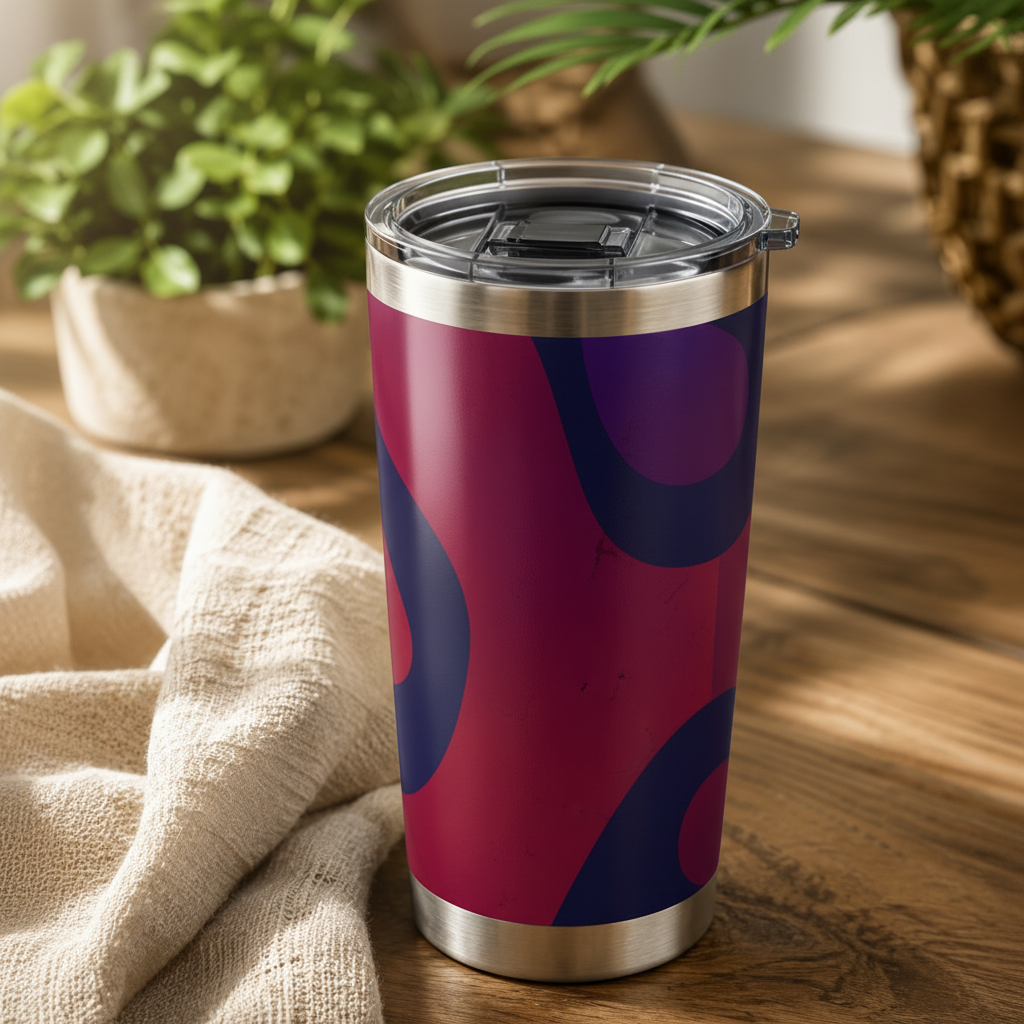 Sri Lanka Batik Wave Tumbler 20oz golden hour lifestyle — Batik Collection — Ceylon Culture Vibes