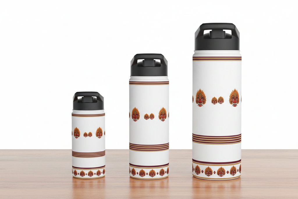 Raksha mask stainless steel water bottle in all 3 sizes 12oz 18oz 32oz — Raksha Collection — Ceylon Culture Vibes