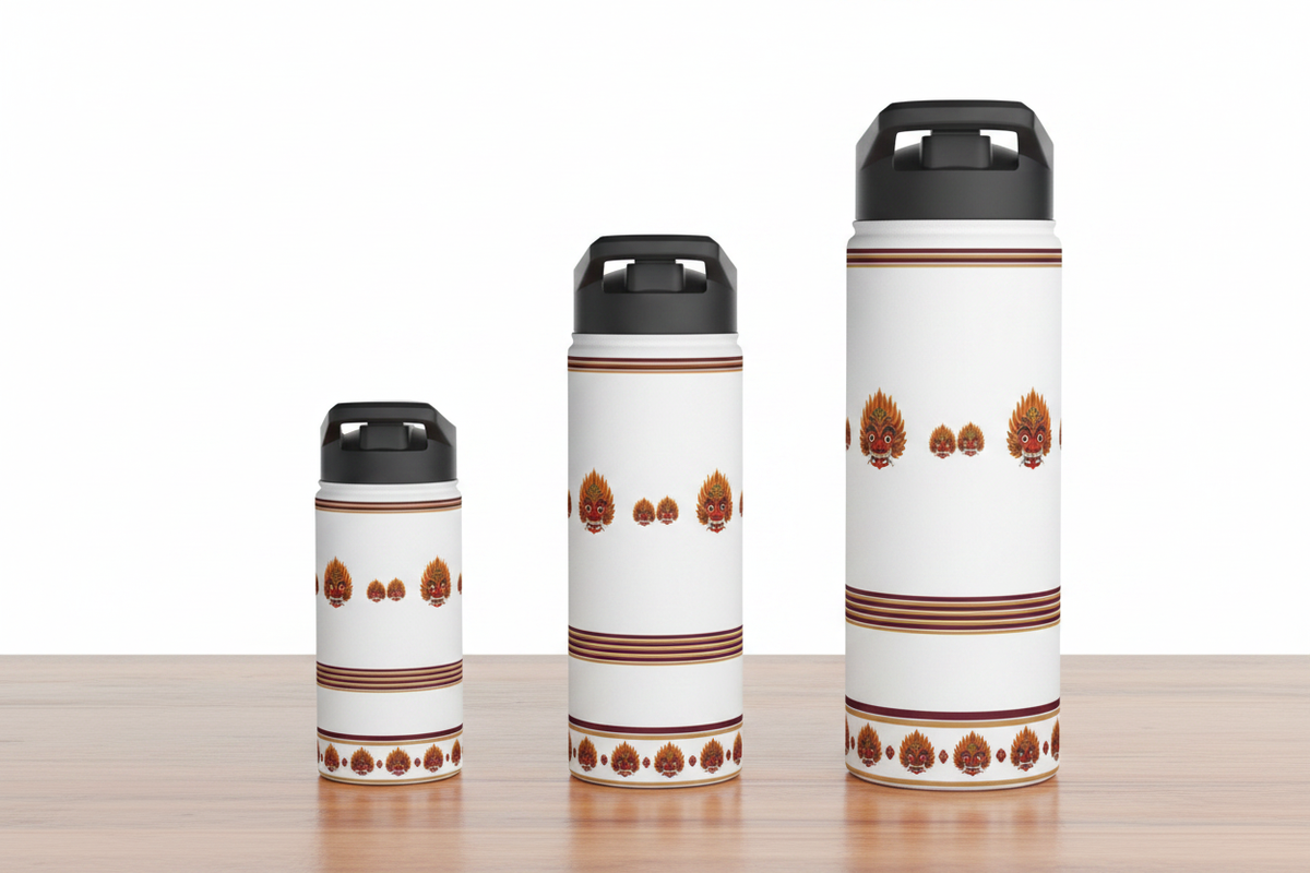 Raksha mask stainless steel water bottle in all 3 sizes 12oz 18oz 32oz — Raksha Collection — Ceylon Culture Vibes