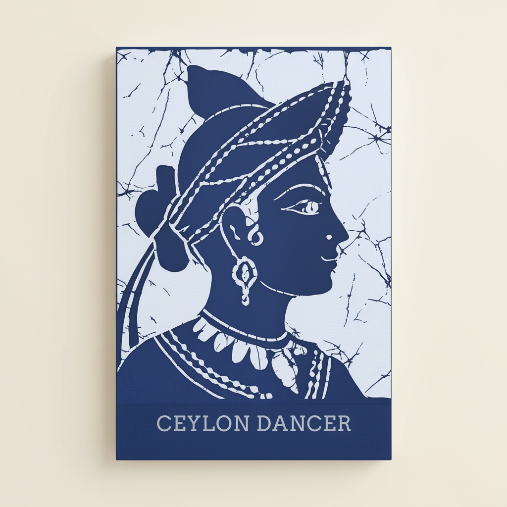 Ceylon Dancer batik navy canvas wall art — Sri Lankan Sigiriya heritage print — Ceylon Culture Vibes