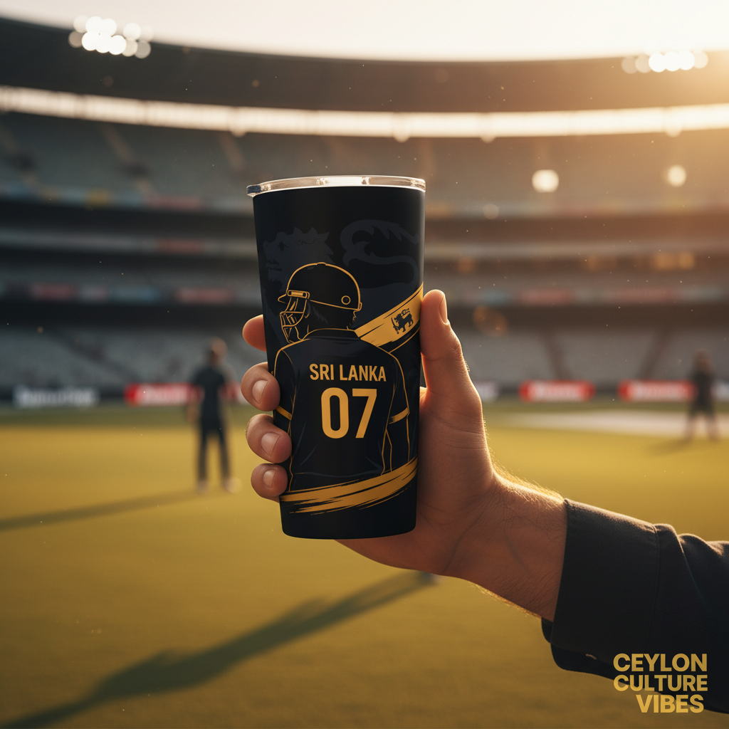 Sri Lanka Cricket Tumbler 20oz hand hold lifestyle — Ceylon Culture Vibes