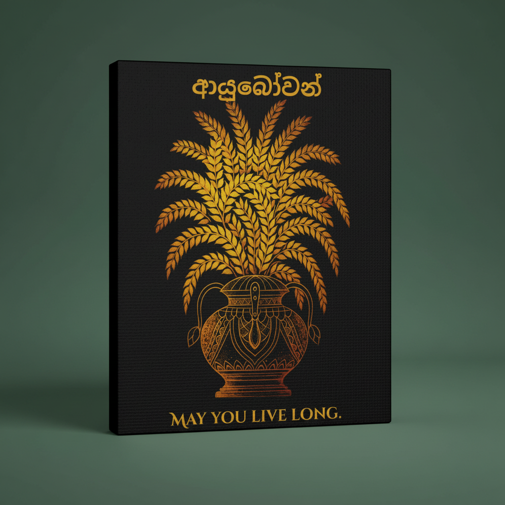 Ayubowan Punkalasa canvas wall art product thumbnail on forest green background — Ceylon Culture Vibes