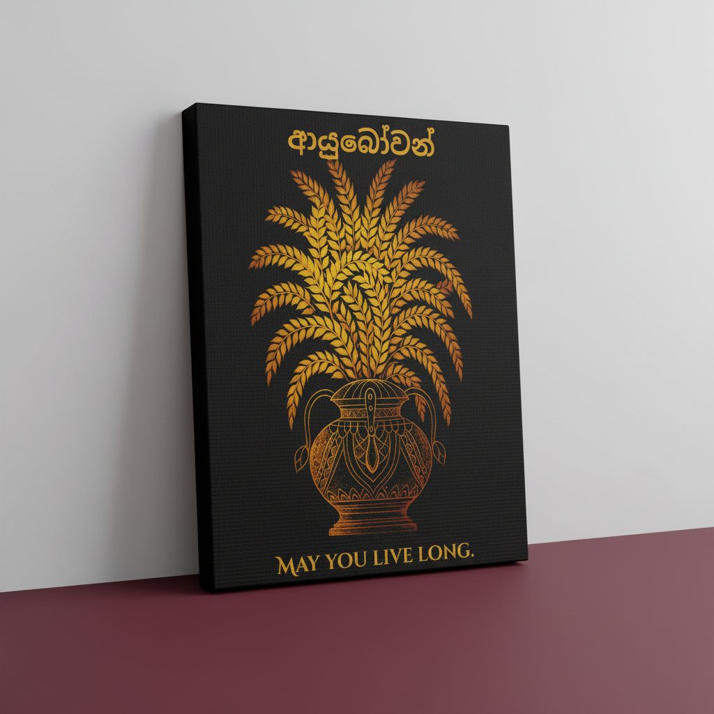 Ayubowan Punkalasa canvas wall art product thumbnail on burgundy background — Ceylon Culture Vibes