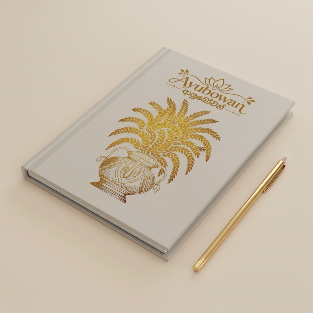 Ayubowan Punkalasa gold hardcover lined journal — Sri Lankan blessing notebook — Ceylon Culture Vibes