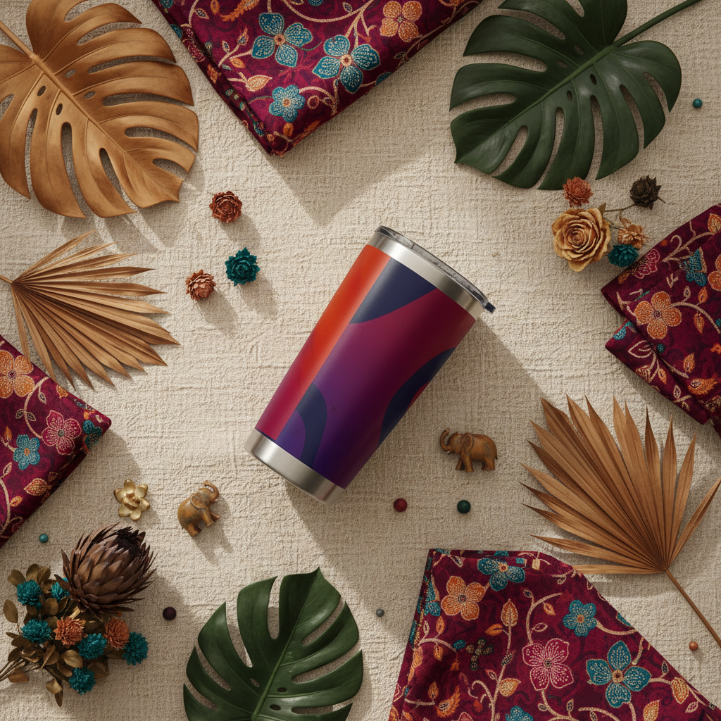 Sri Lanka Batik Wave Tumbler 20oz flat lay — Batik Collection — Ceylon Culture Vibes
