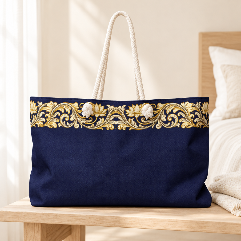 Navy and gold weekender bag lifestyle mockup