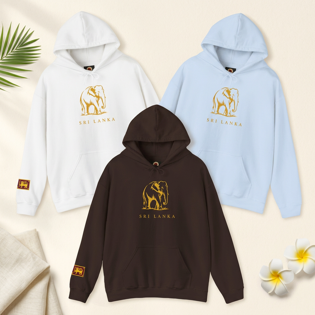 Three Sri Lanka elephant hoodies with tropical styling