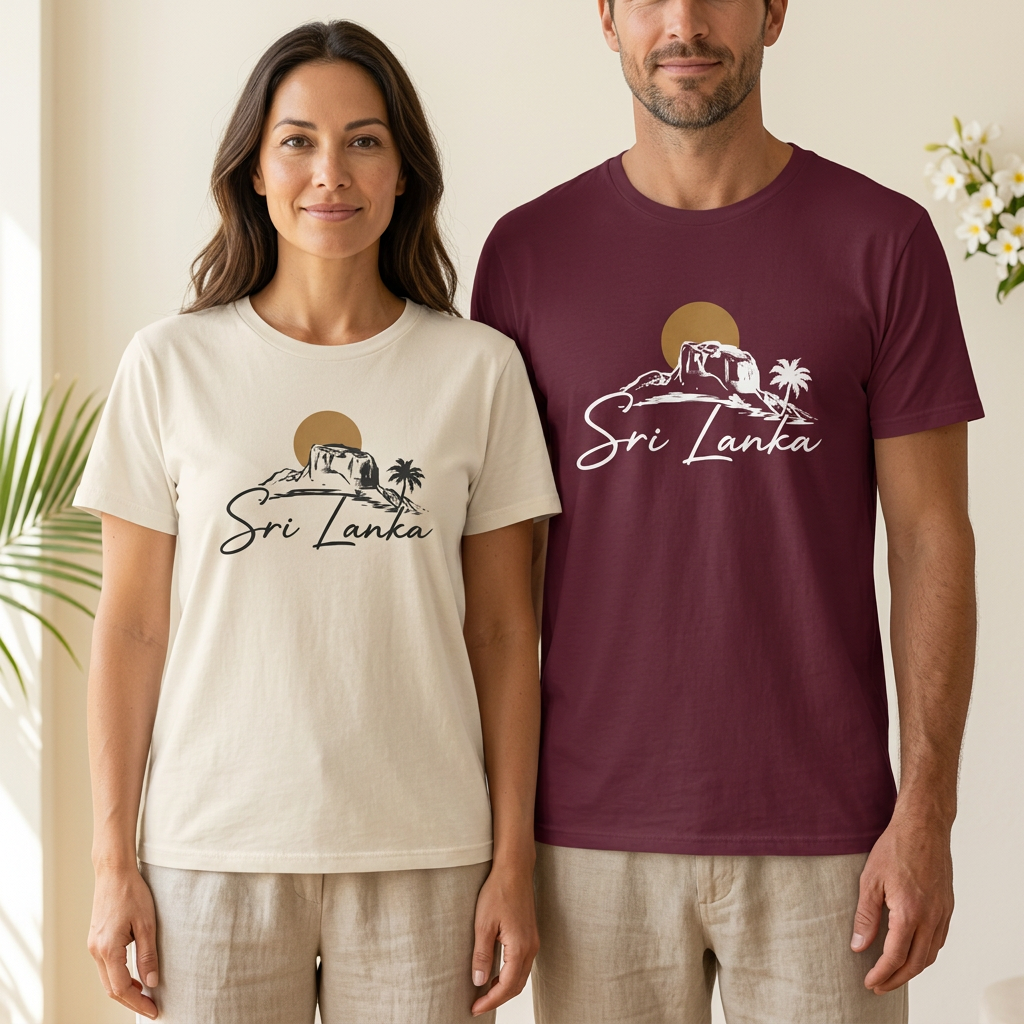 Woman and man wearing Sri Lanka T-shirts in a square lifestyle mockup